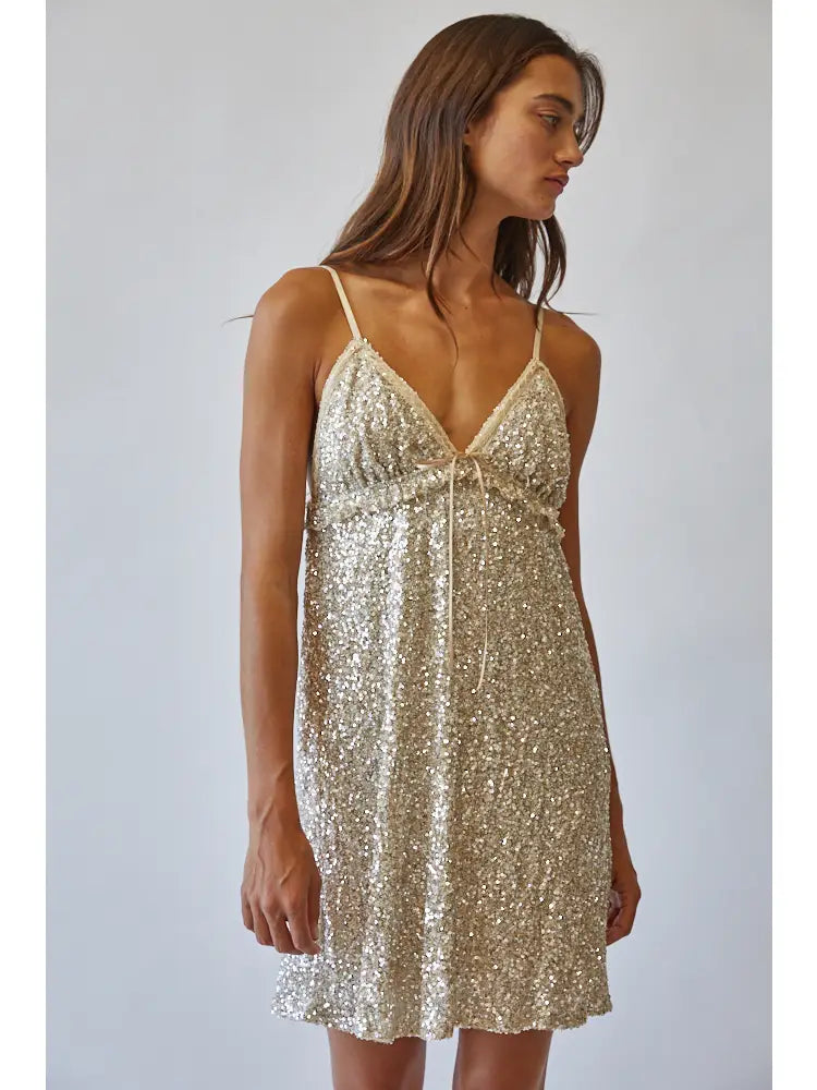 Cream Sequin Mini Dress