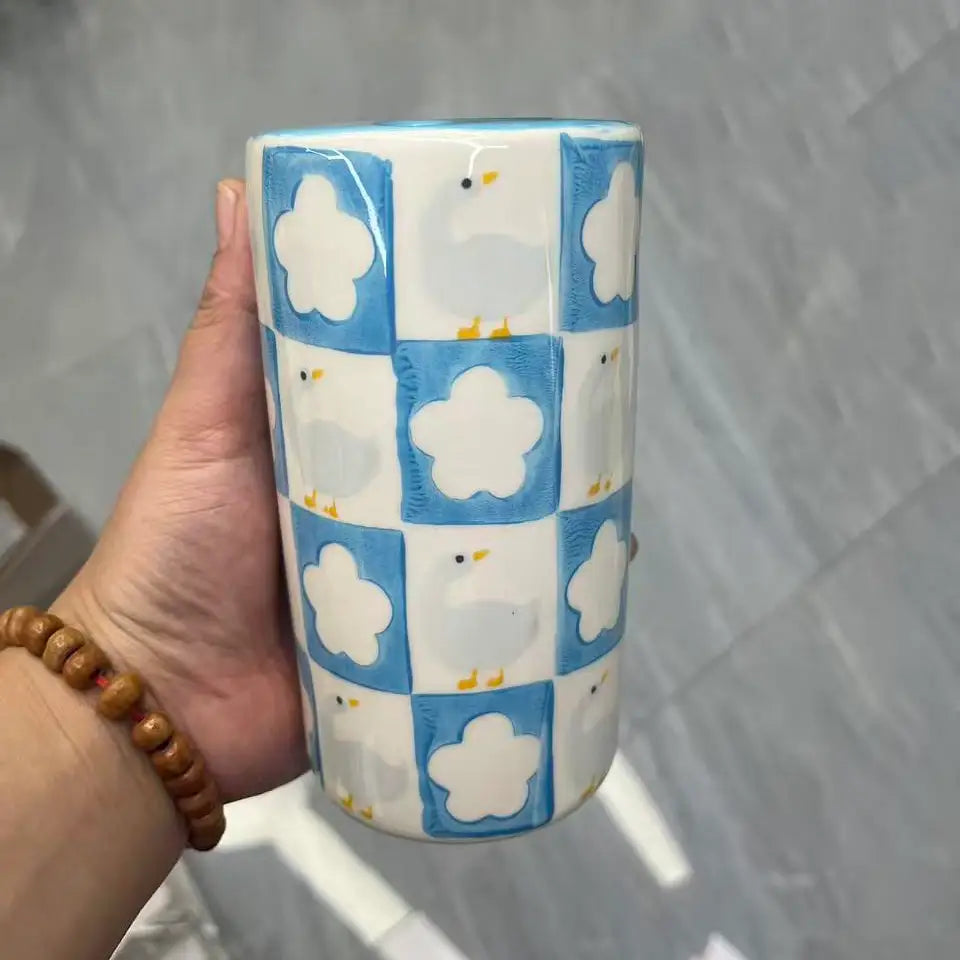 Duck Ceramic Travel Coffee Tumbler-Portable Coffee Mug-Cup