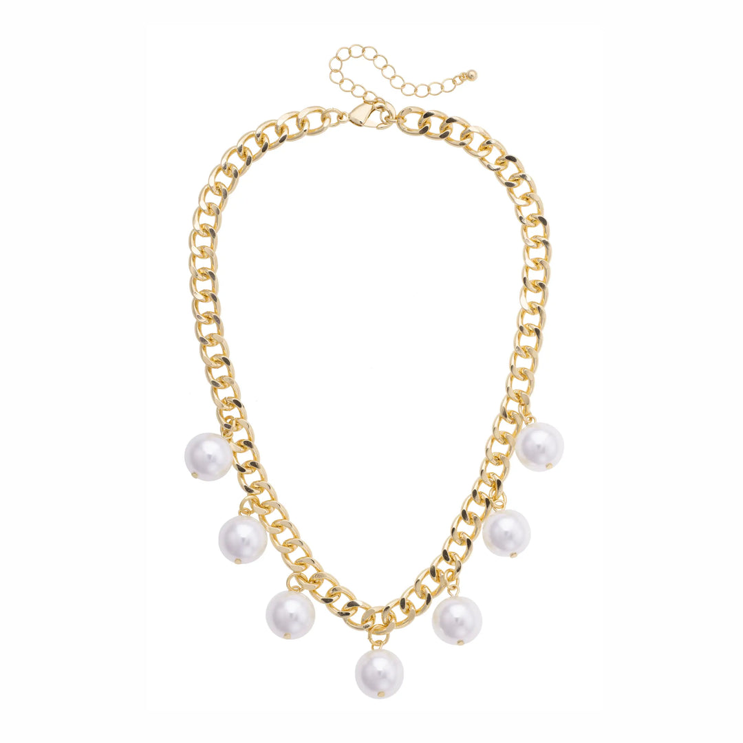 Maribel Pearl Statement Chain Necklace in Shiny Gold