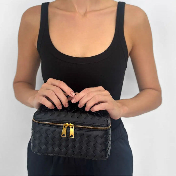 Black Woven Top Handle Bag