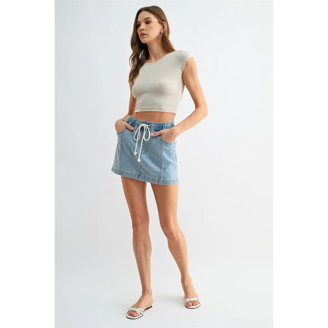 High-Rise Pull On Mini Skirt