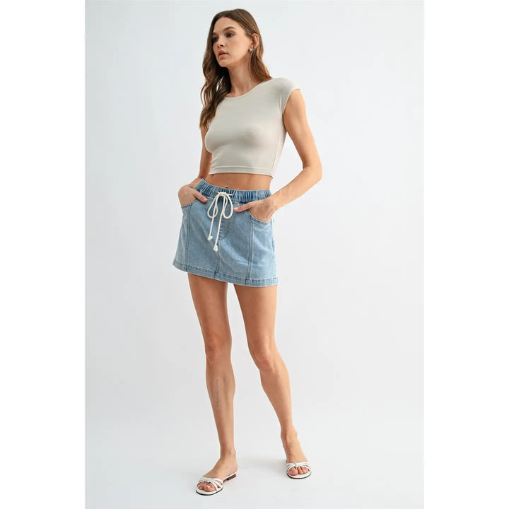 High-Rise Pull On Mini Skirt