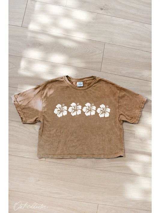 Hibiscus Row Cropped Mineral Washed Graphic Top