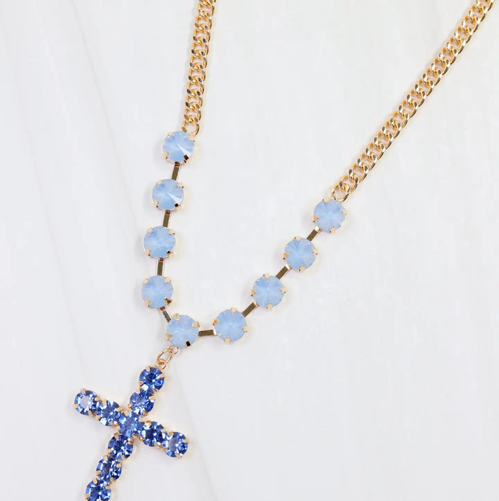Richland Rhinestone Cross Necklace Sapphire