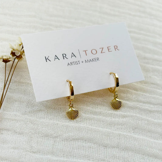Gold Seashell Charm Hoops