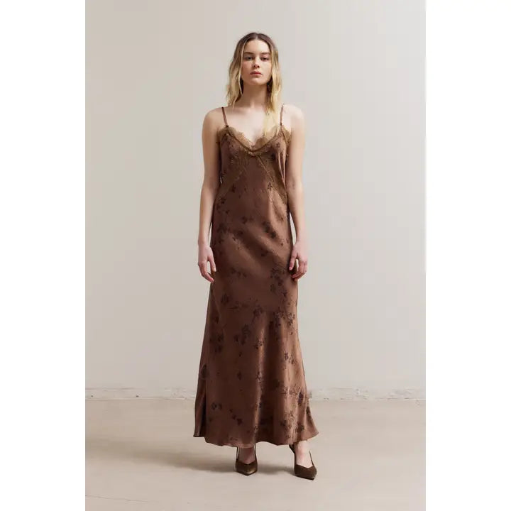 Lace Detail Satin Maxi Dress