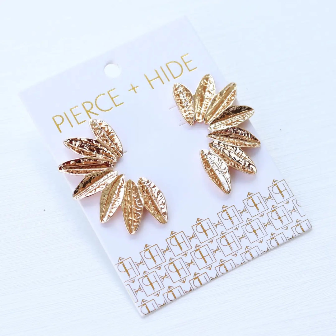 Small Textured Gold Wing Earrings | Gold Accordion Wing