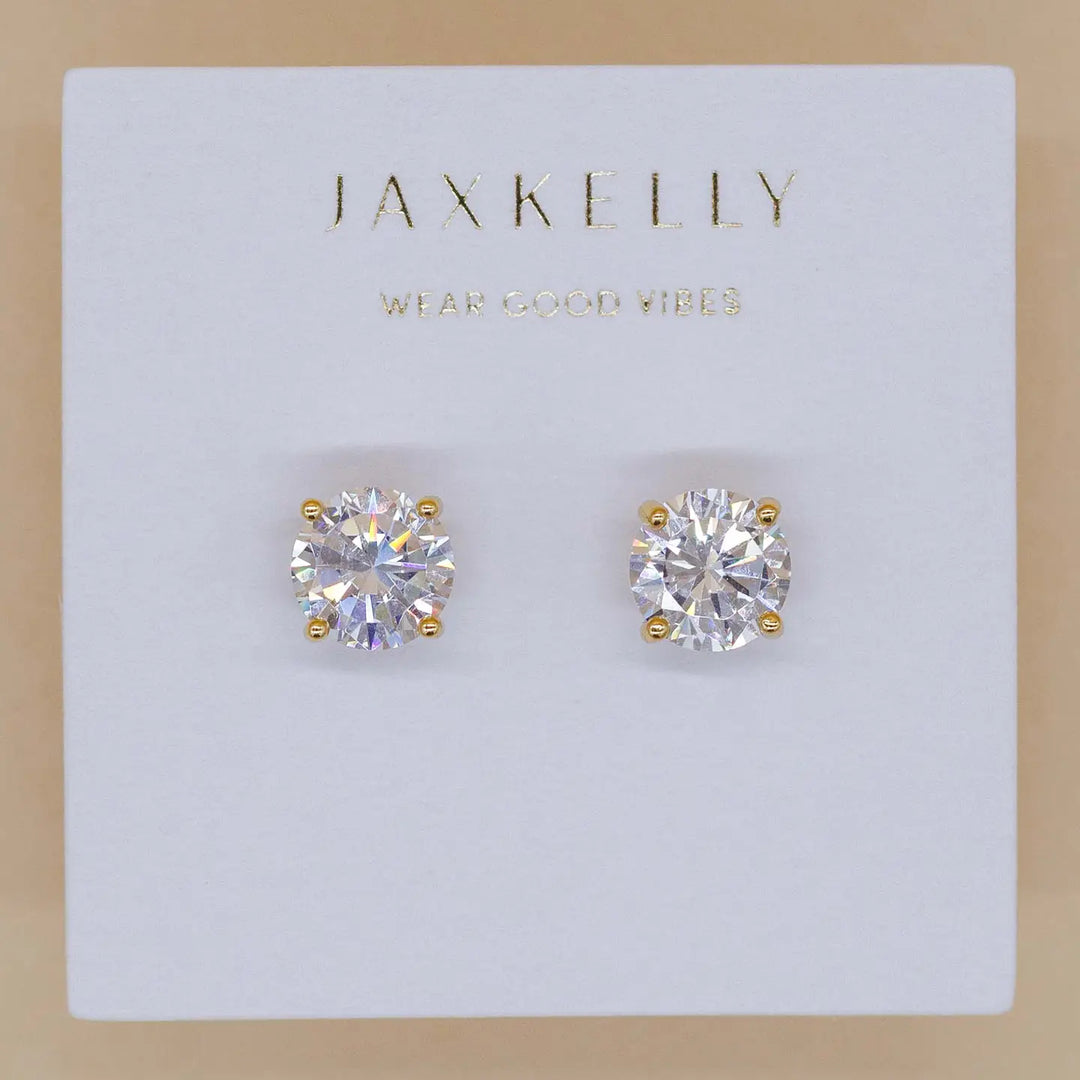Round Cz - Clear - Gold Earrings