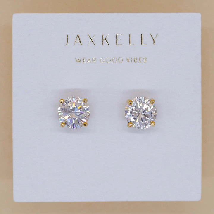 Round Cz - Clear - Gold Earrings