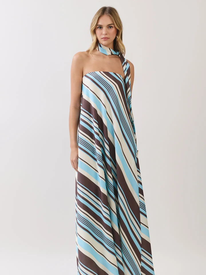 Striped Strapless Maxi Dress with Scarf