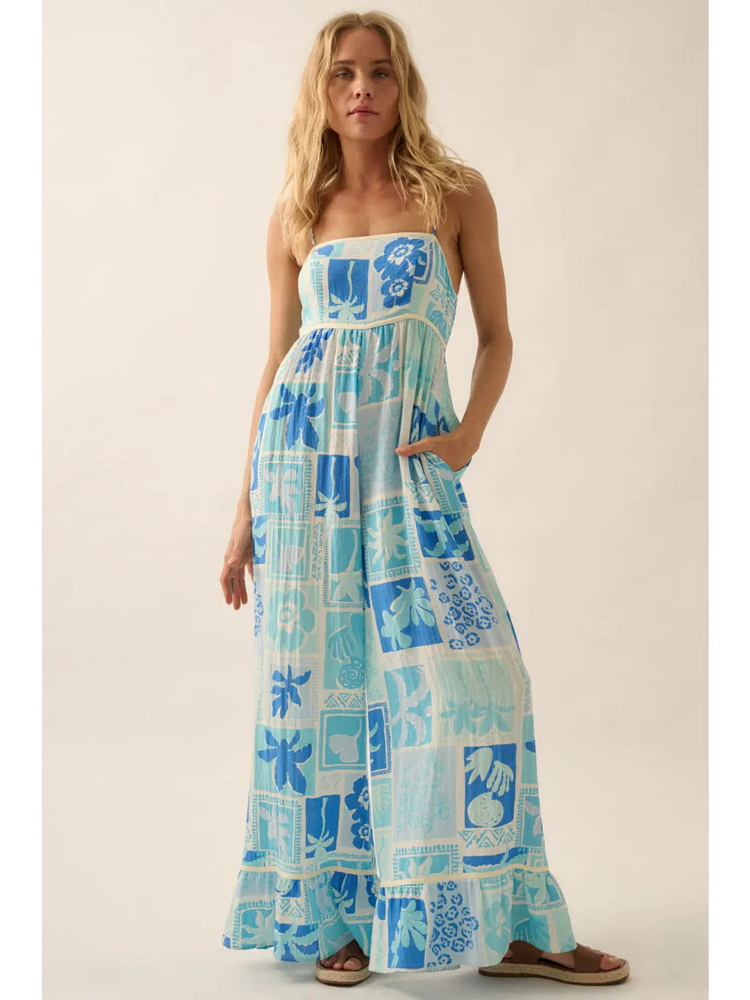 Tropical Floral Ruffled Wide-Leg Cami Jumpsuit