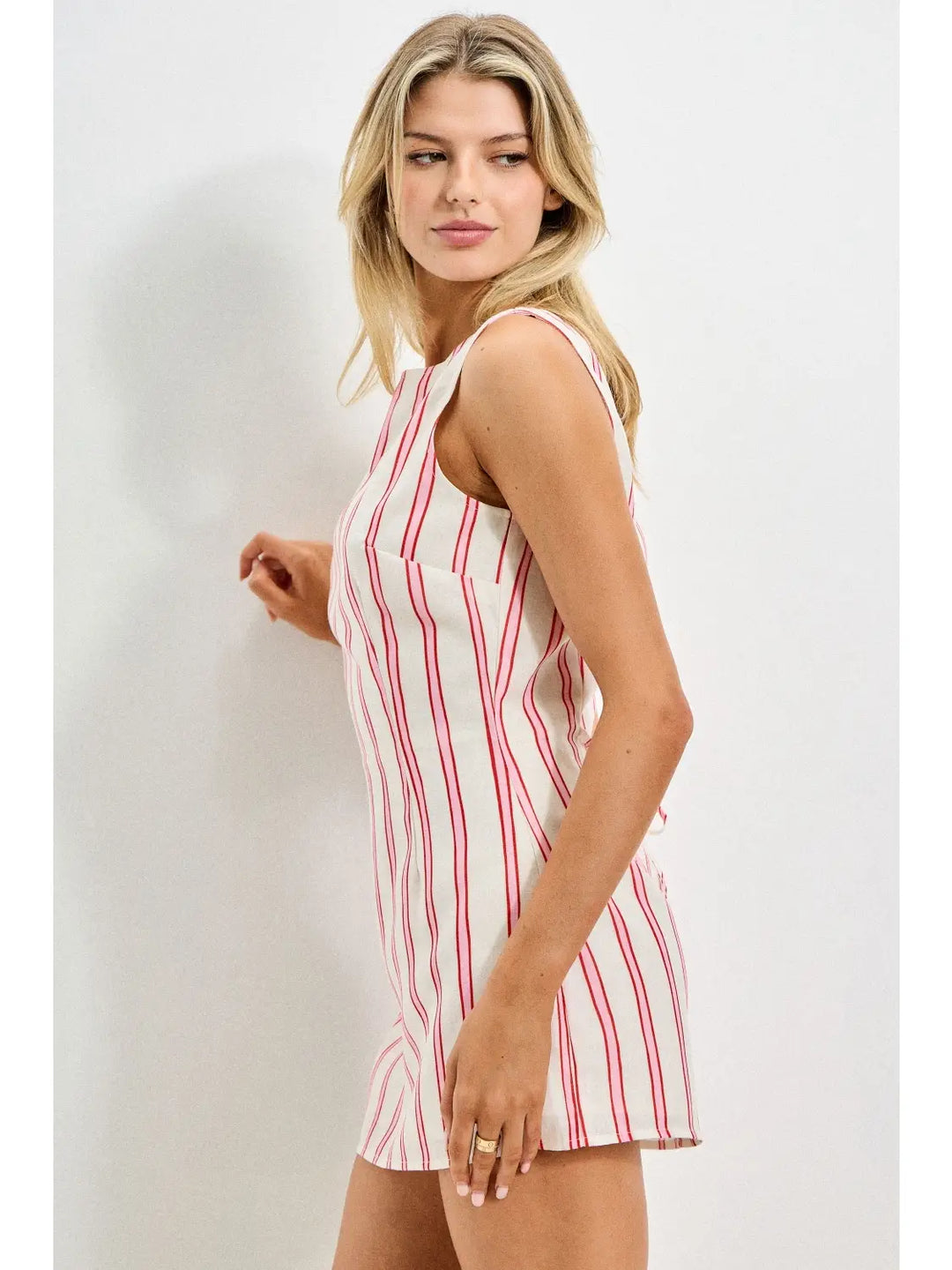 Sleeveless Boat Neck A-Line Mini Romper