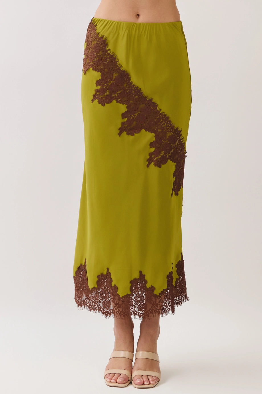 Midi Skirt with Eyelash Lace Trim Detail