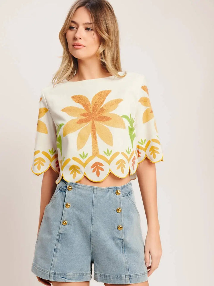 A Printed Woven Crop Top