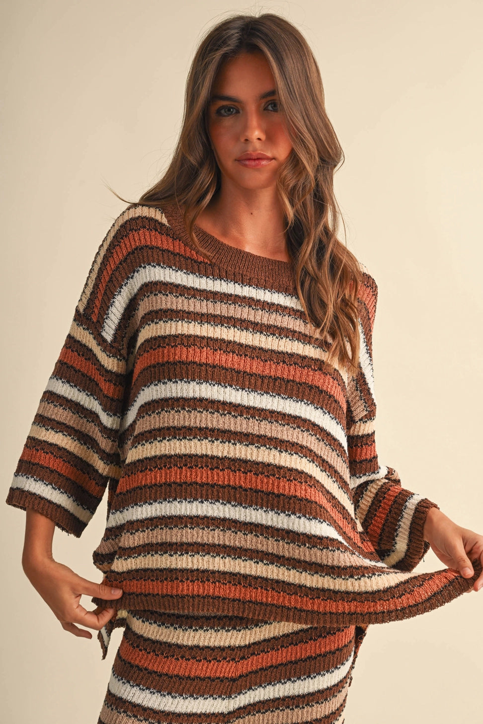 Mocha Striped Knit Top