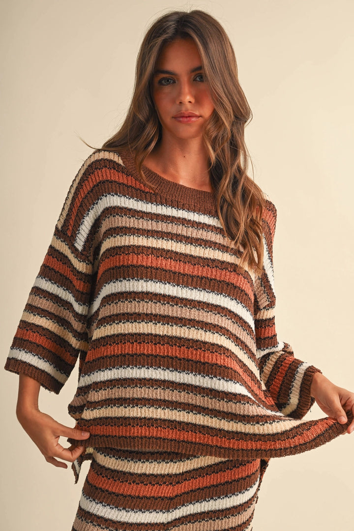 Mocha Striped Knit Top