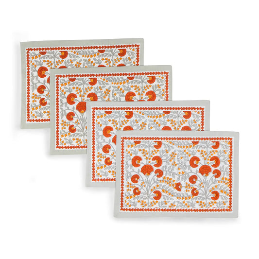 Scarlet & Slate Floral Block Print Cotton Placemats