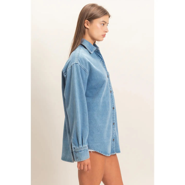 Denim Button-Up Collar Shirt