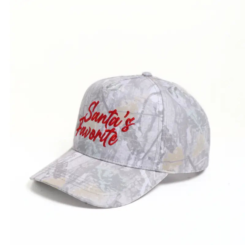 Santa's Favorite Embroidered Wood Print Camo 5 Panel Cap