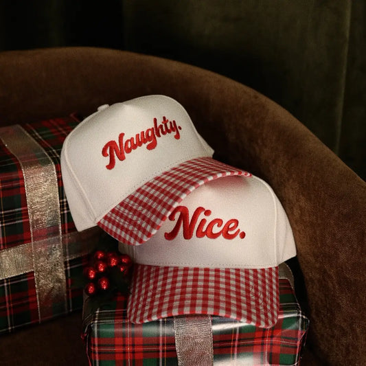 Naughty & Nice Gingham Christmas Hats