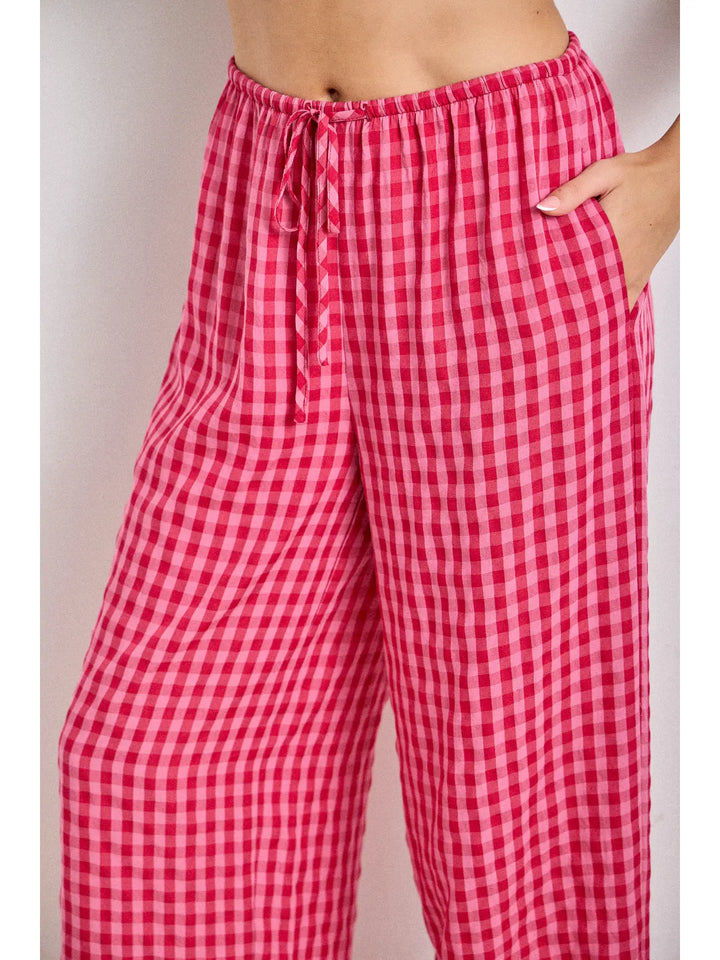 Gingham Print Drawstring Pants