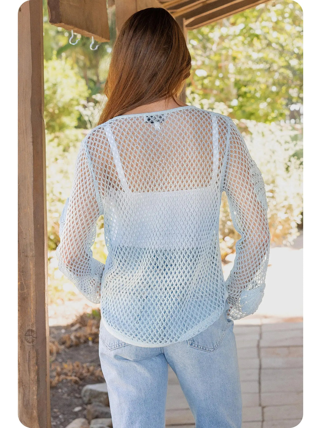 Ombre Coastal Seashell Embroidered Open Knit Top