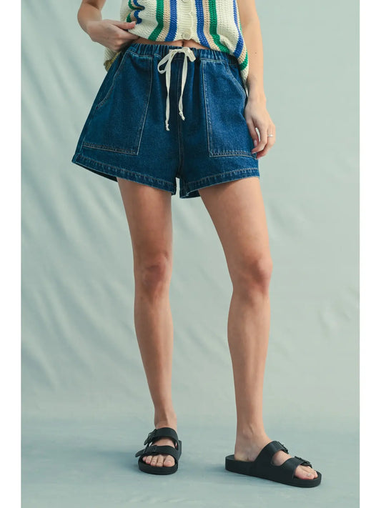 Denim Shorts with Drawstring