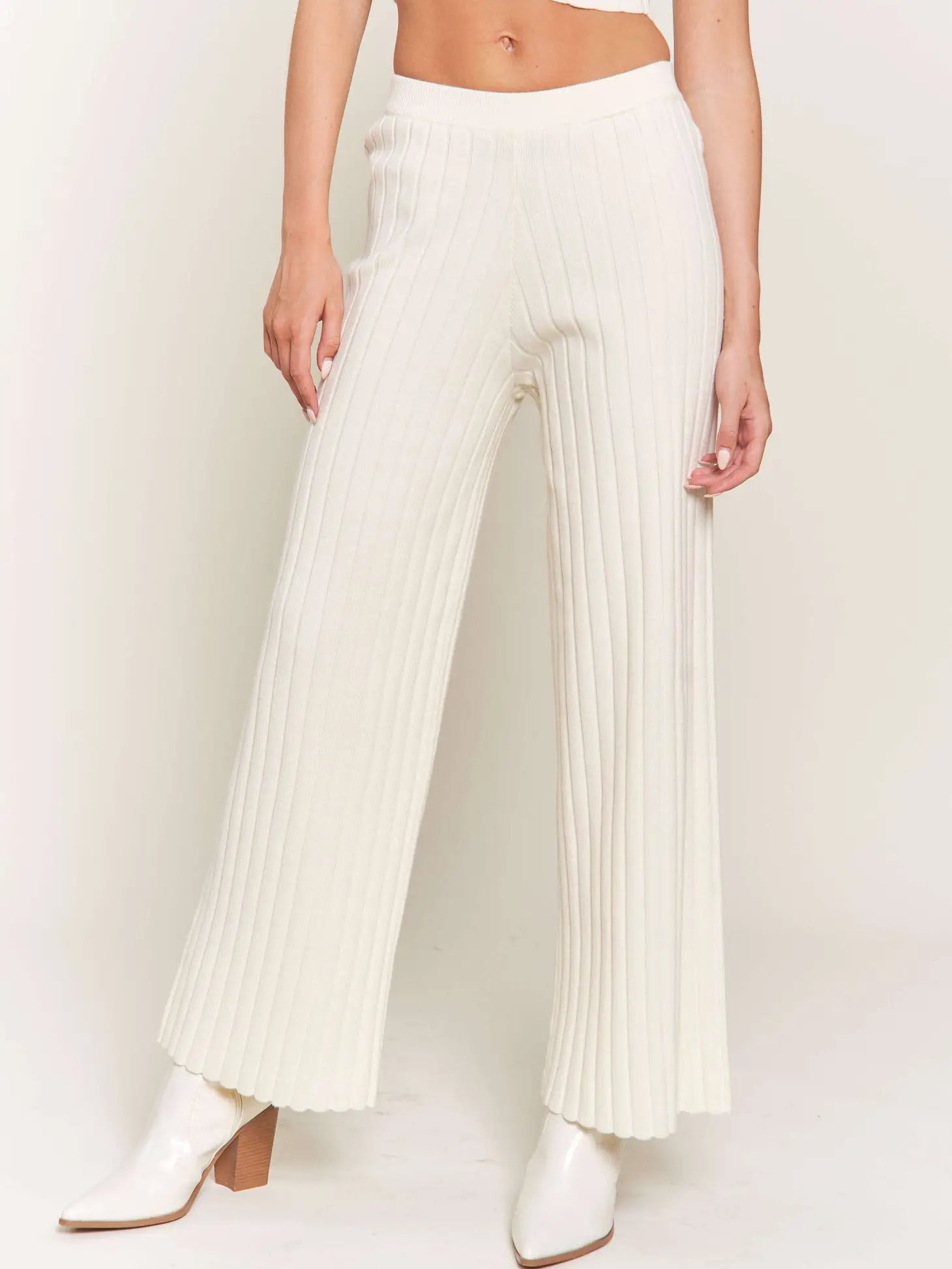 Ivory Ribbed Sweater Pants