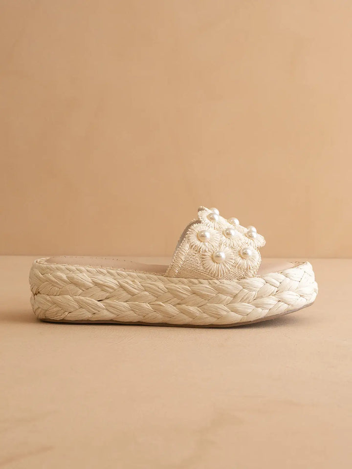 The Candice | Ivory Floral Raffia Platform Slide