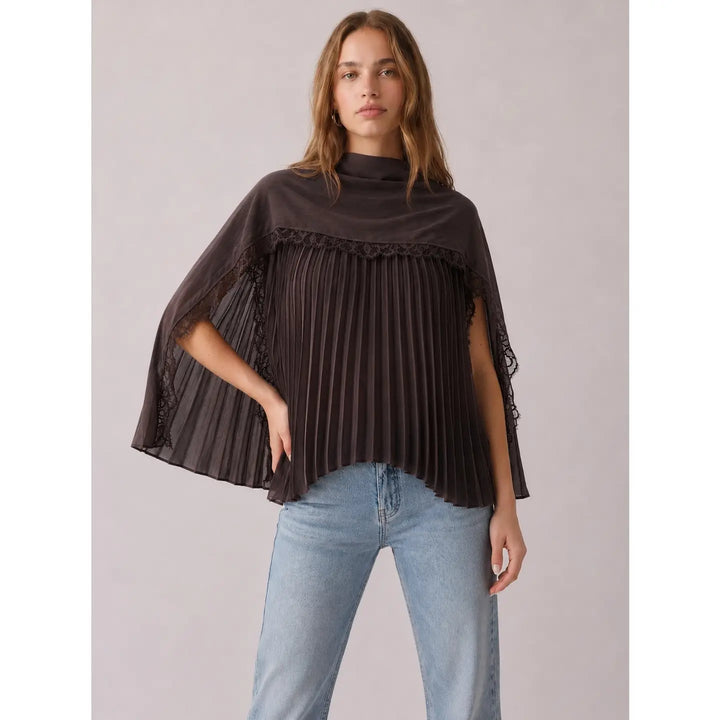 Pleatedtop Flowy Cape Blouse