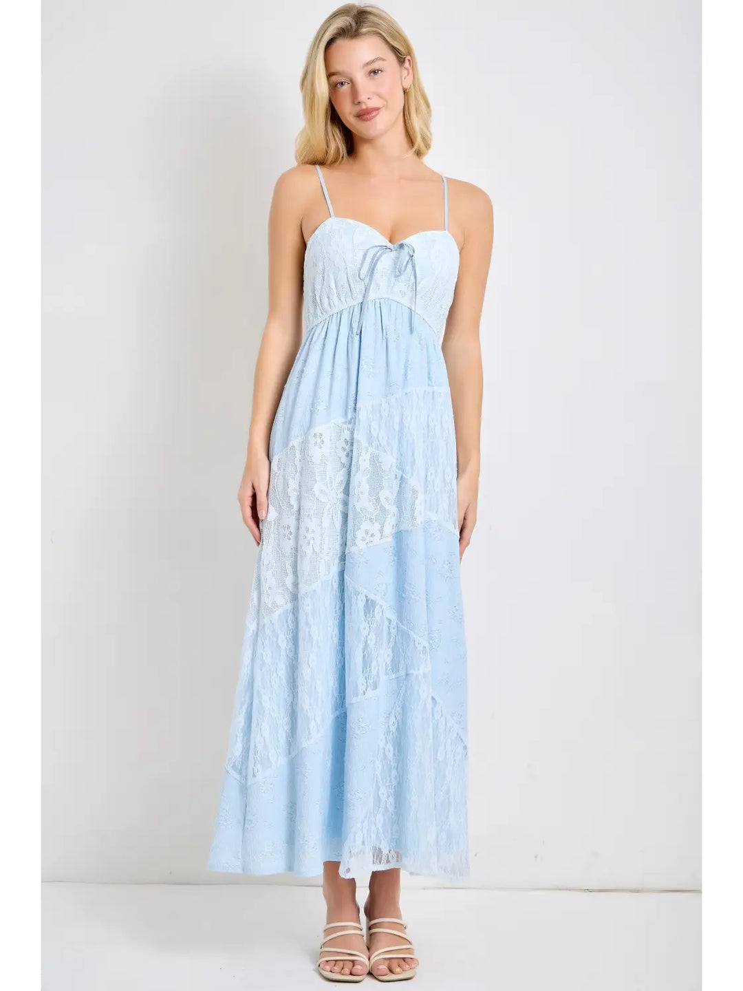 Mixed Lace Spaghetti Strap Midi Dress