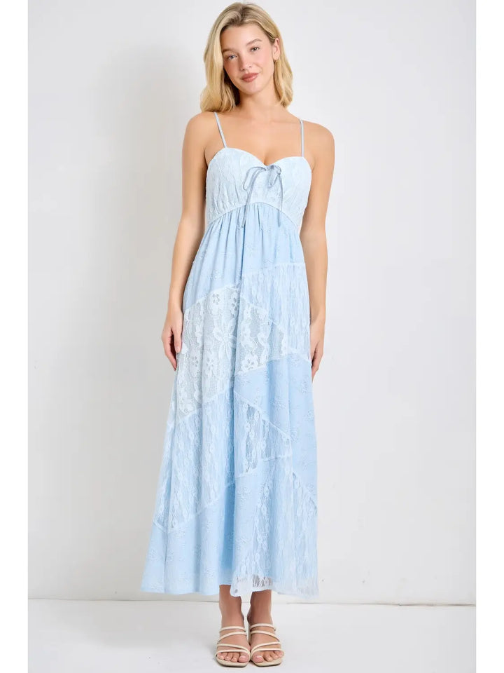 Mixed Lace Spaghetti Strap Midi Dress
