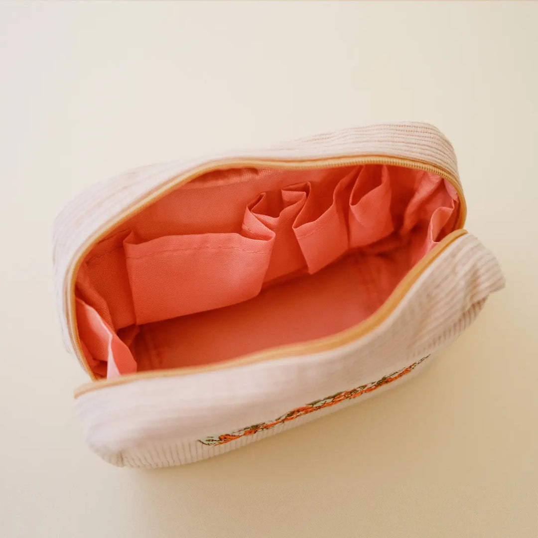 Corduroy Makeup Bag in White Sand