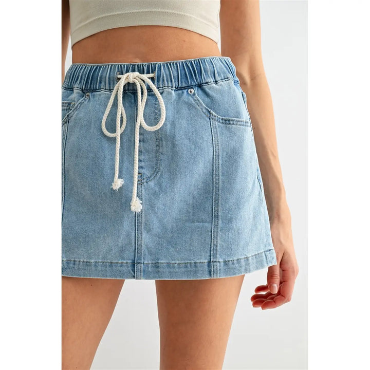 High-Rise Pull On Mini Skirt
