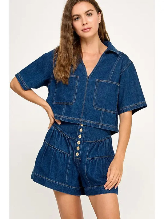 Dark Denim Short Sleeve Top