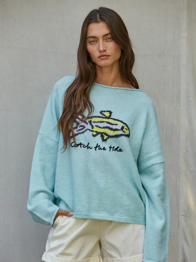 Knit Sweater Boat Neck Long Sleeve Pullover