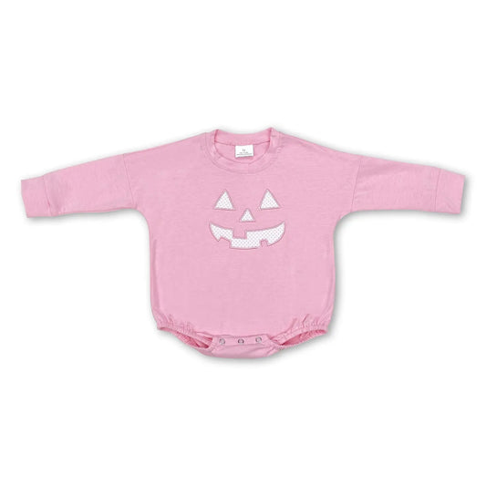 Pink Long Sleeves Pumpkin Baby Girls Halloween Romper