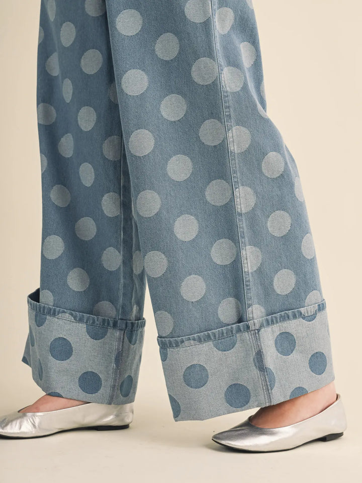 Polka Dot Wide Leg Denim Pants