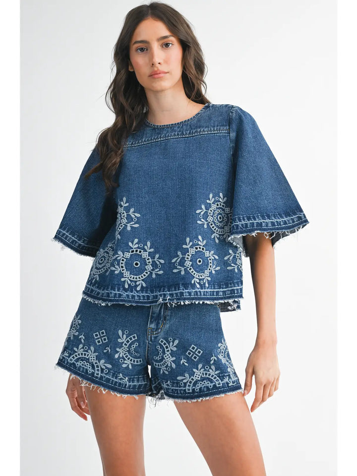 Embroidered Denim Top
