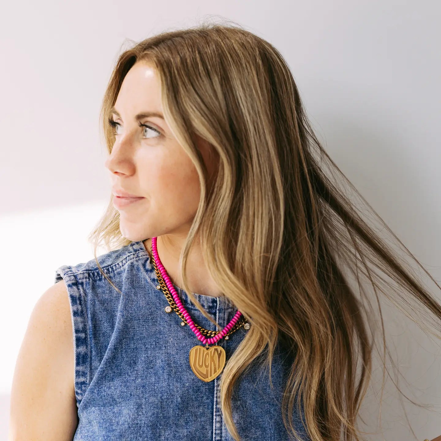 Lucky in Love Stone Necklace - Hot Pink