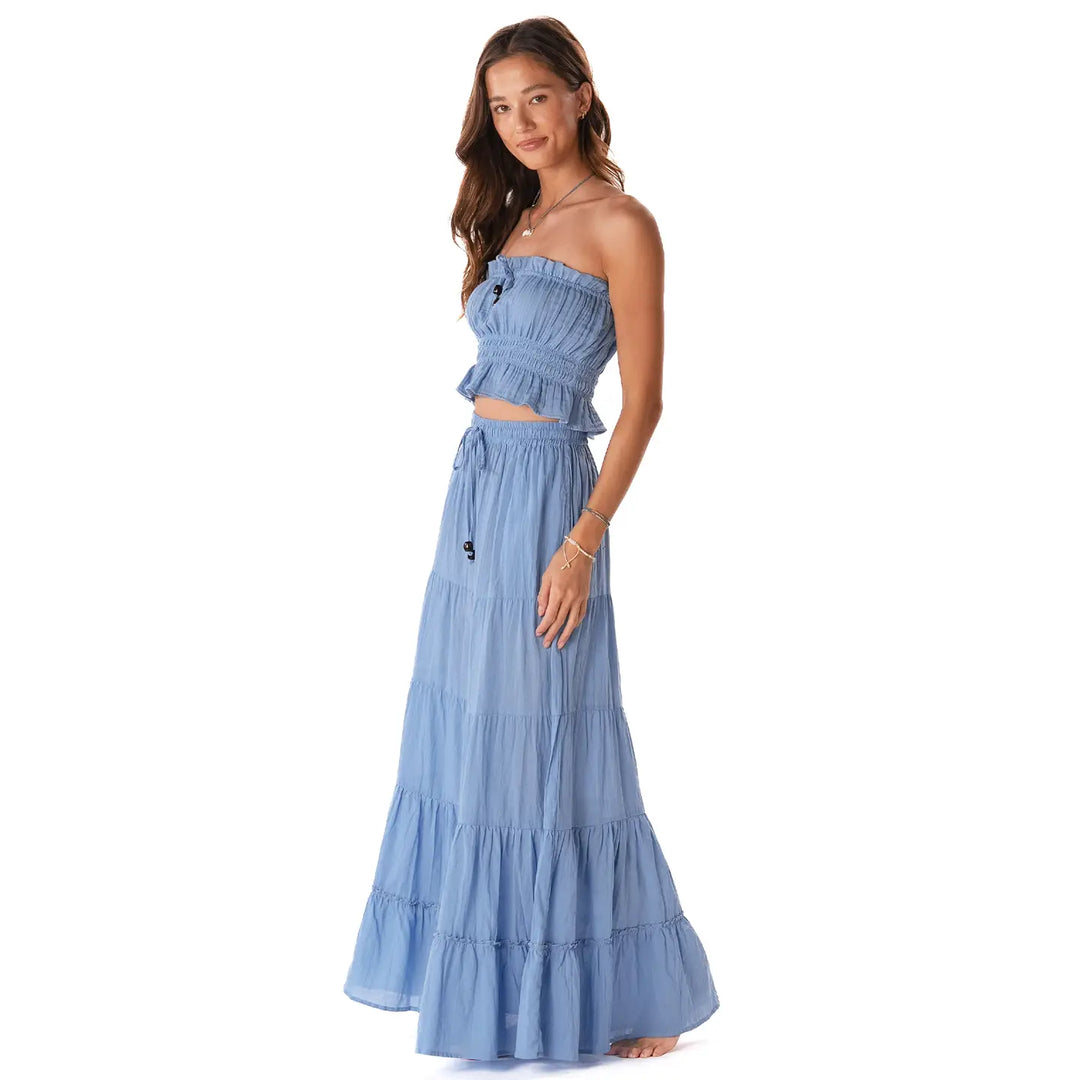 Denim Blue Shipwrecked Maxi Skirt with Bead
