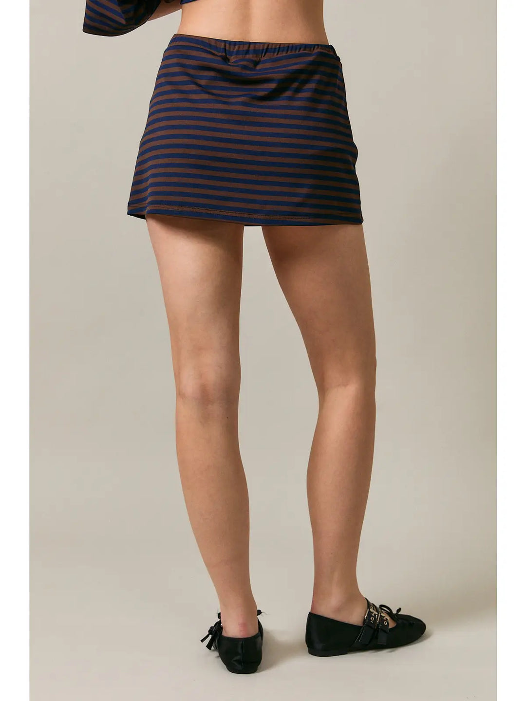 Blue/Brown Striped Mid Rise Skort