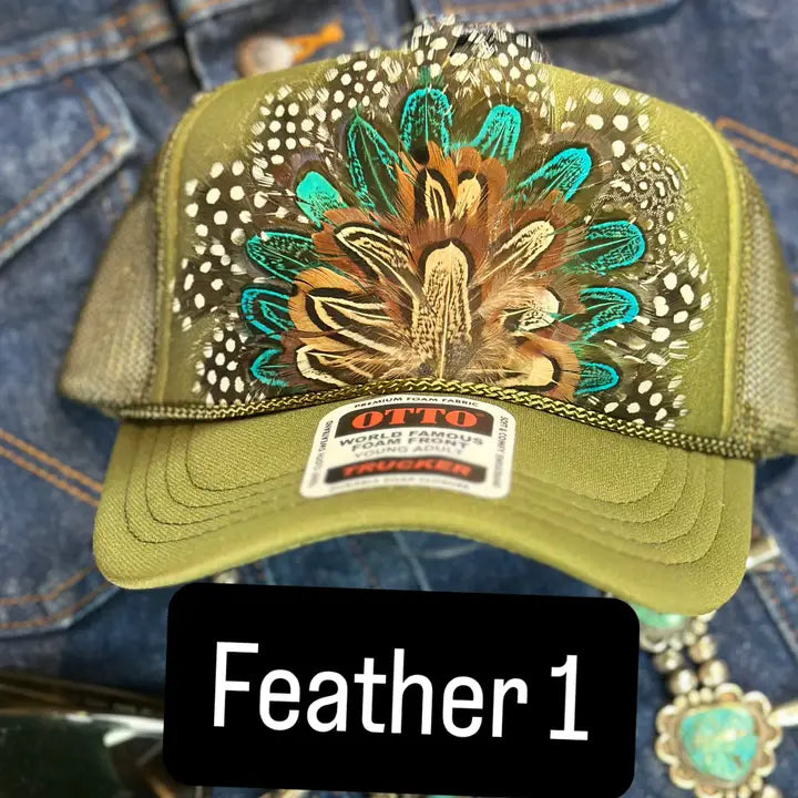 Green Feather Trucker Hat