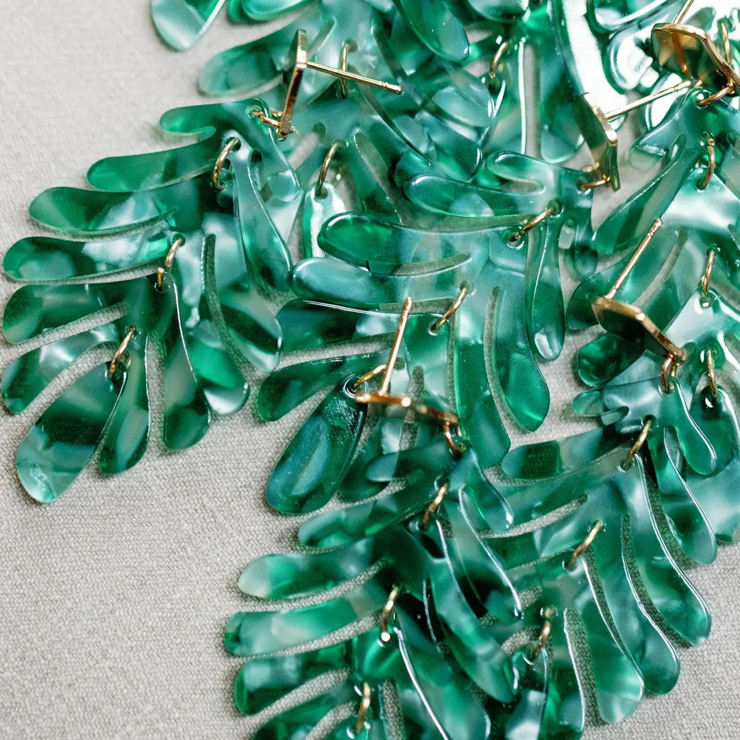 Green Petite Palm Drop Statement Earrings