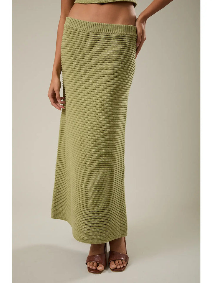 Matcha High Waisted Ribbed Sweater Midi Skirt
