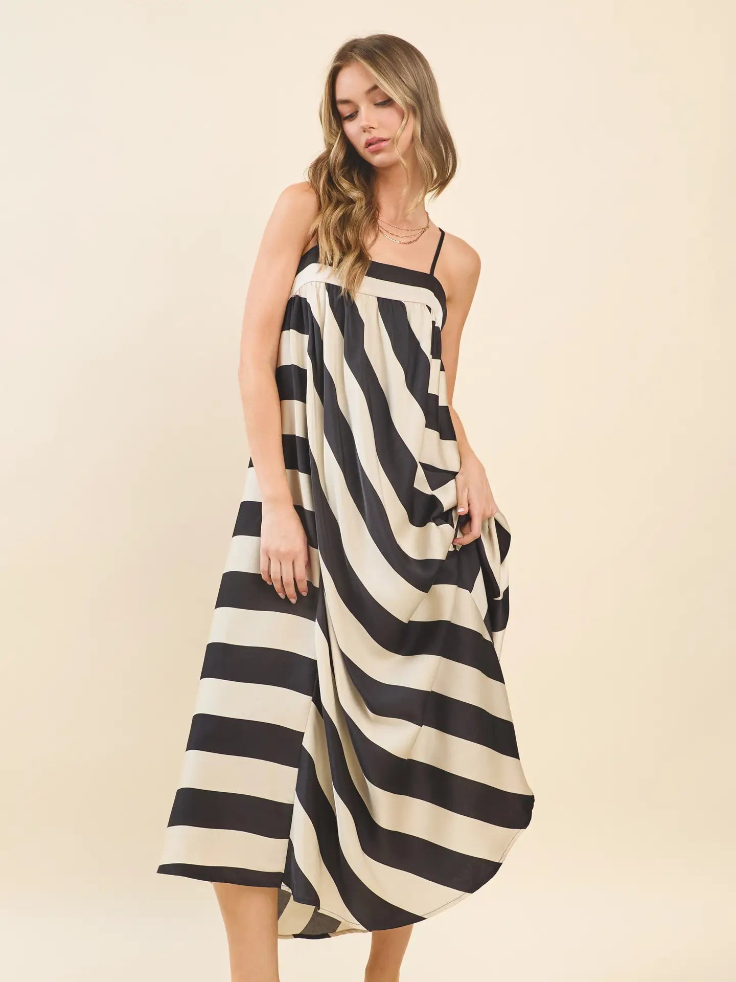 Bold Stripes Adjustable Straps Flowy Maxi Dress