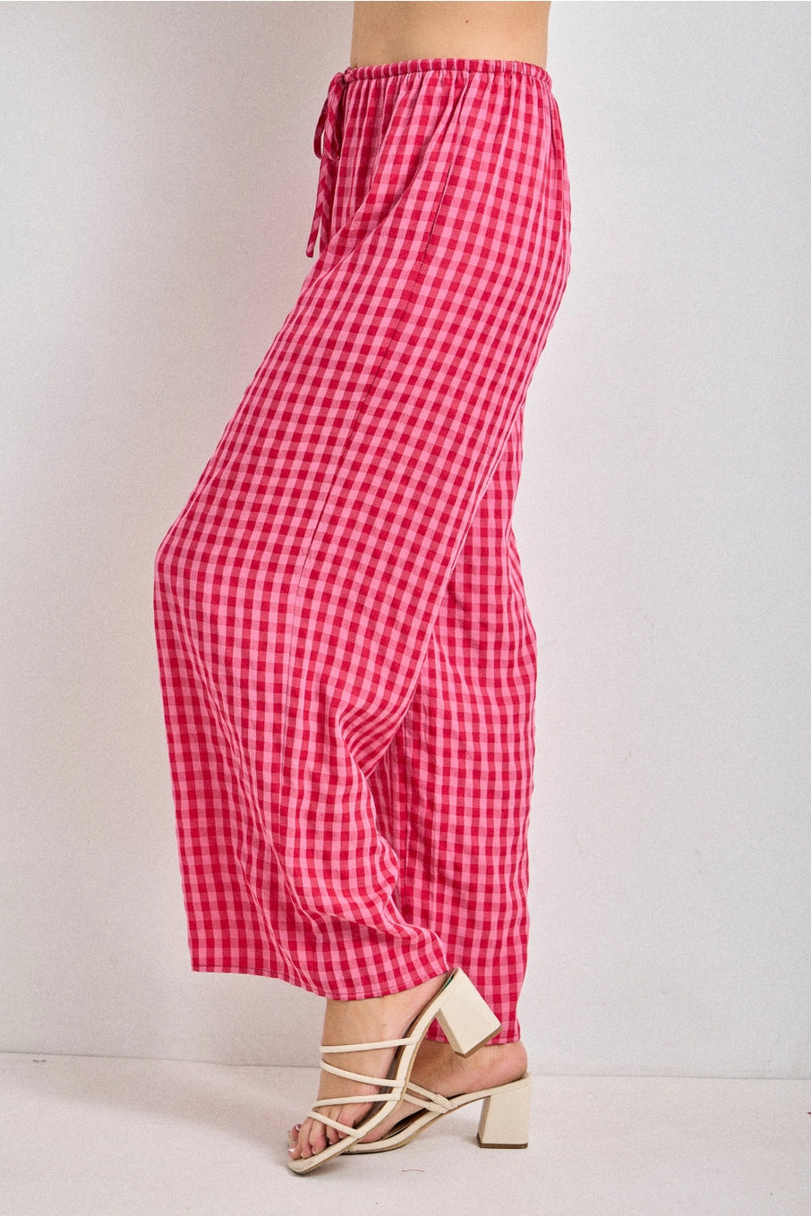 Gingham Print Drawstring Pants