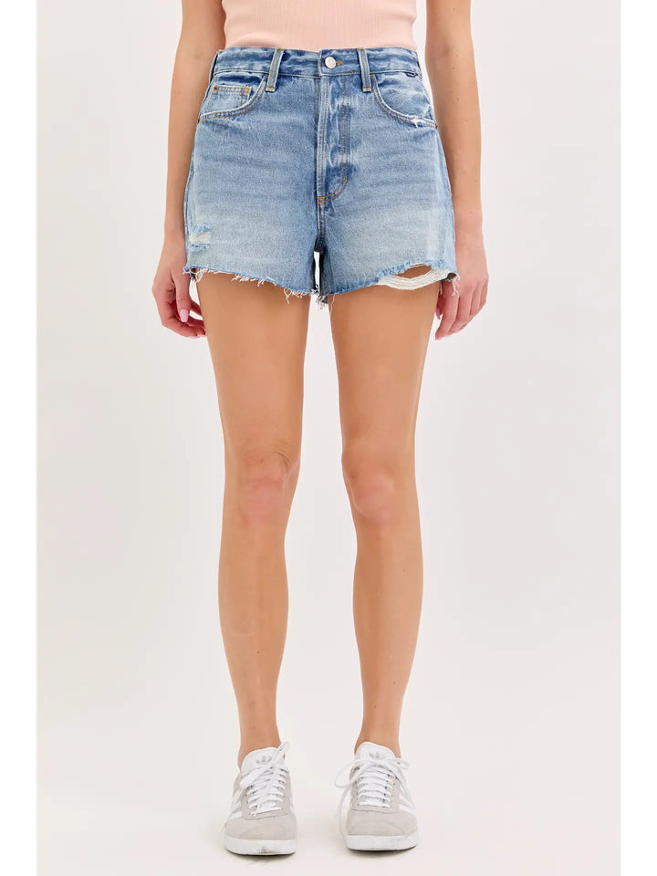 Mom Short with Distressed Hem