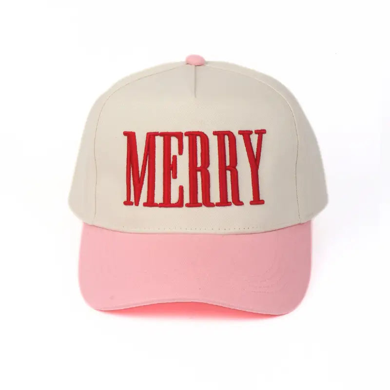 Christmas Holiday Merry 3D Puff Embroidery Two Tone Cap