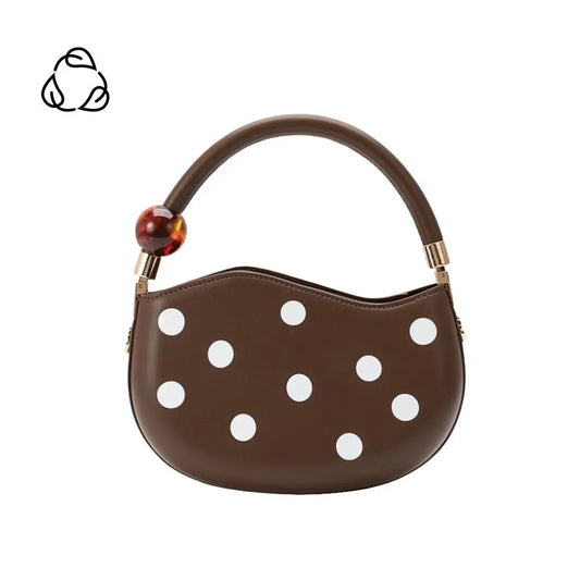 Jennie Chocolate Recycled Vegan Polka Dot Top Handle Bag - Melie Bianco